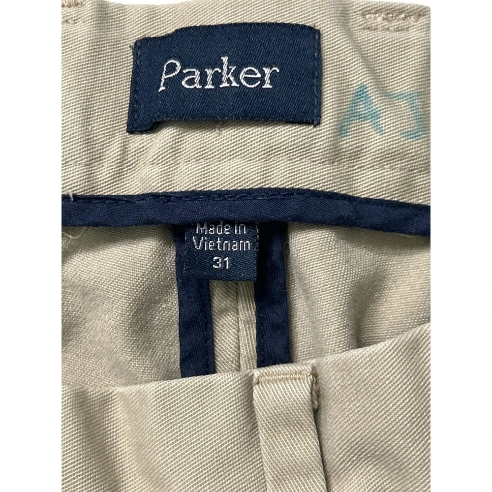 Parker Mens Khaki Pleated Shorts Size 31 Flat Front Casual Everyday **READ**‎